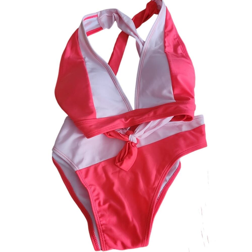 Women's 2pc Pink Color Block Bikini Swimsuit Size Medium